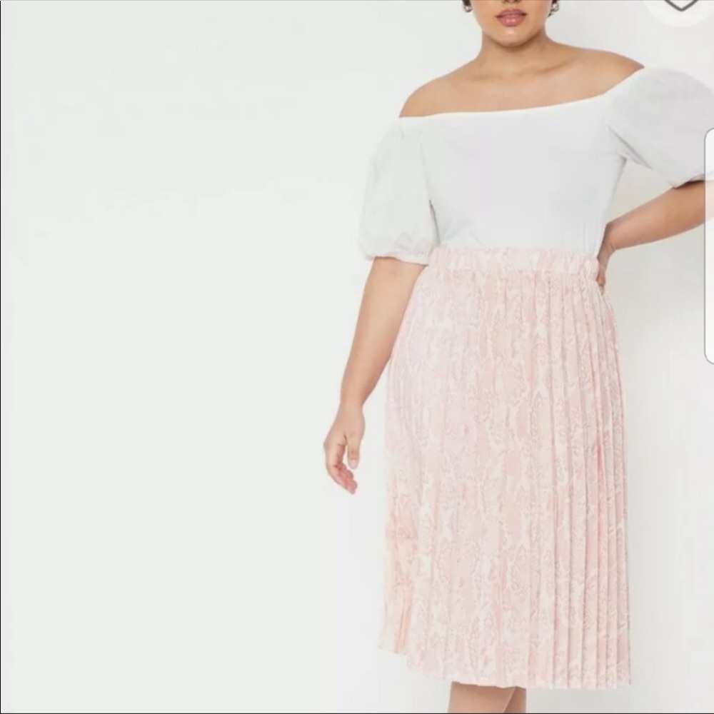 Eloquii - Pink Pleated Midi Skirt